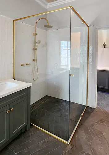 Corner Shower Screen with Brass Frame