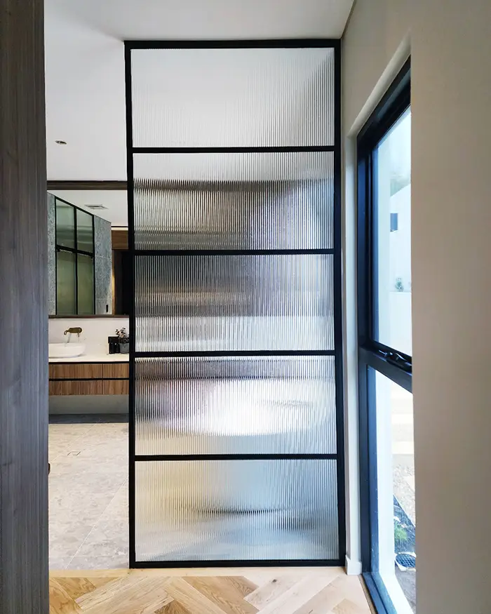 Glass Room Divider with Fluted Glass